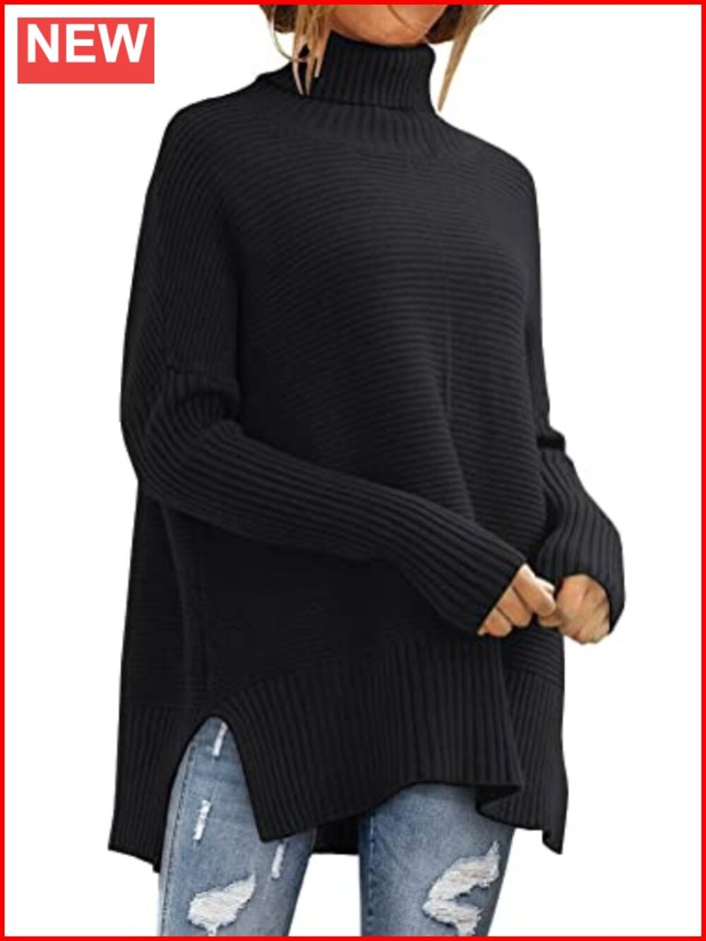Oversized Roll Neck Turtleneck Sweater Tunic Pullover Long Sleeve